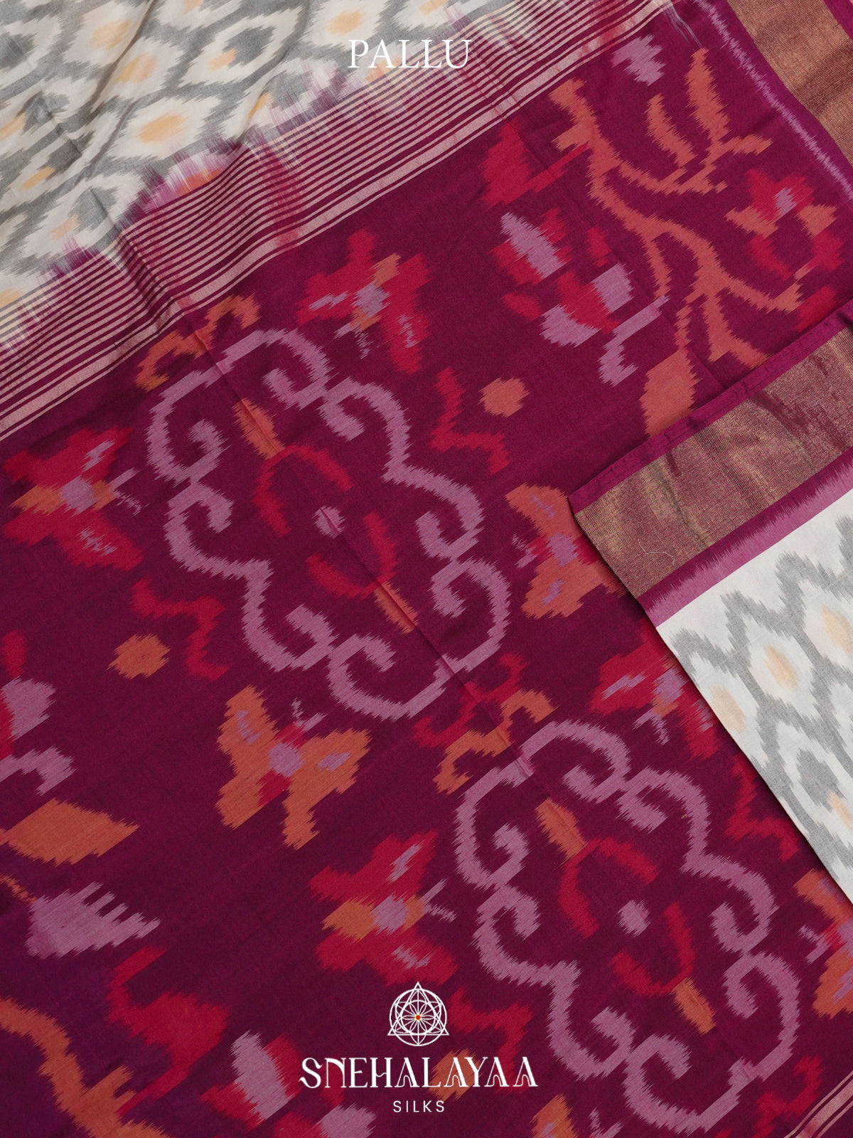 Off White Ikat Silk Cotton Saree