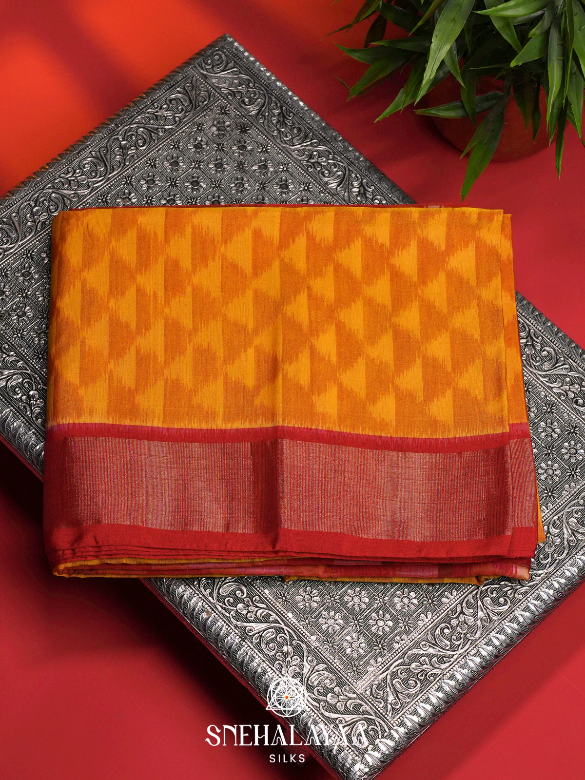 Mustard Ikat Silk Cotton Saree