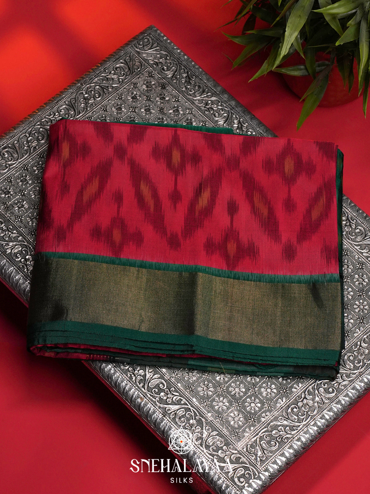 Red Ikat Silk Cotton Saree