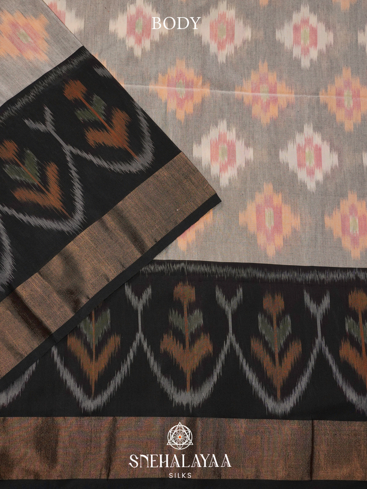 Grey Ikat Silk Cotton Saree