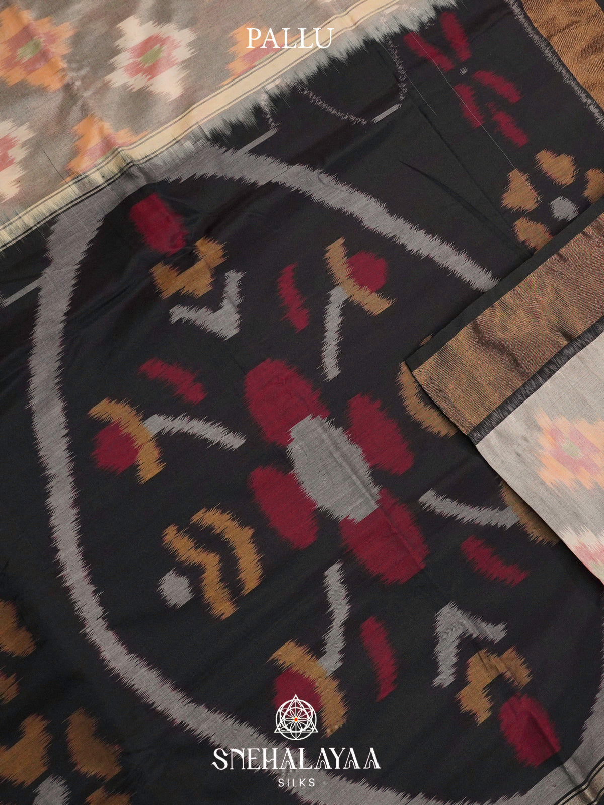 Grey Ikat Silk Cotton Saree