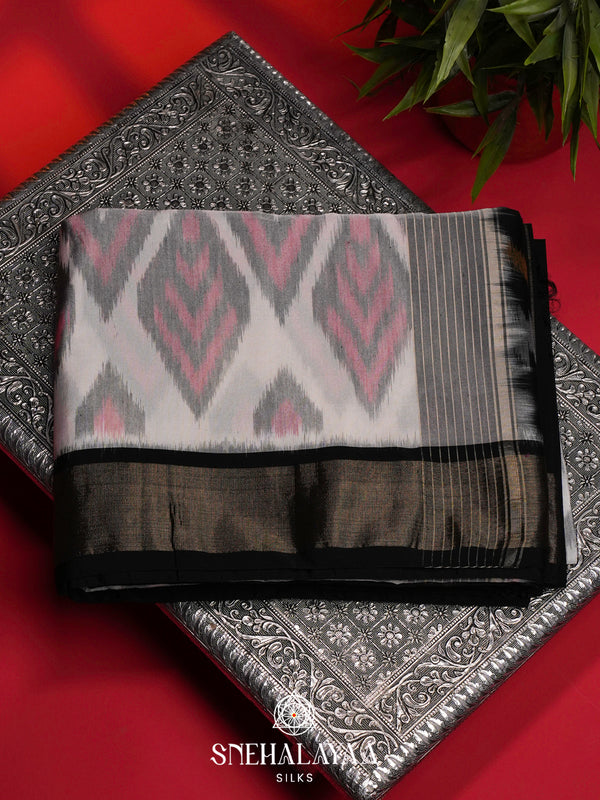 Off White Ikat Silk Cotton Saree