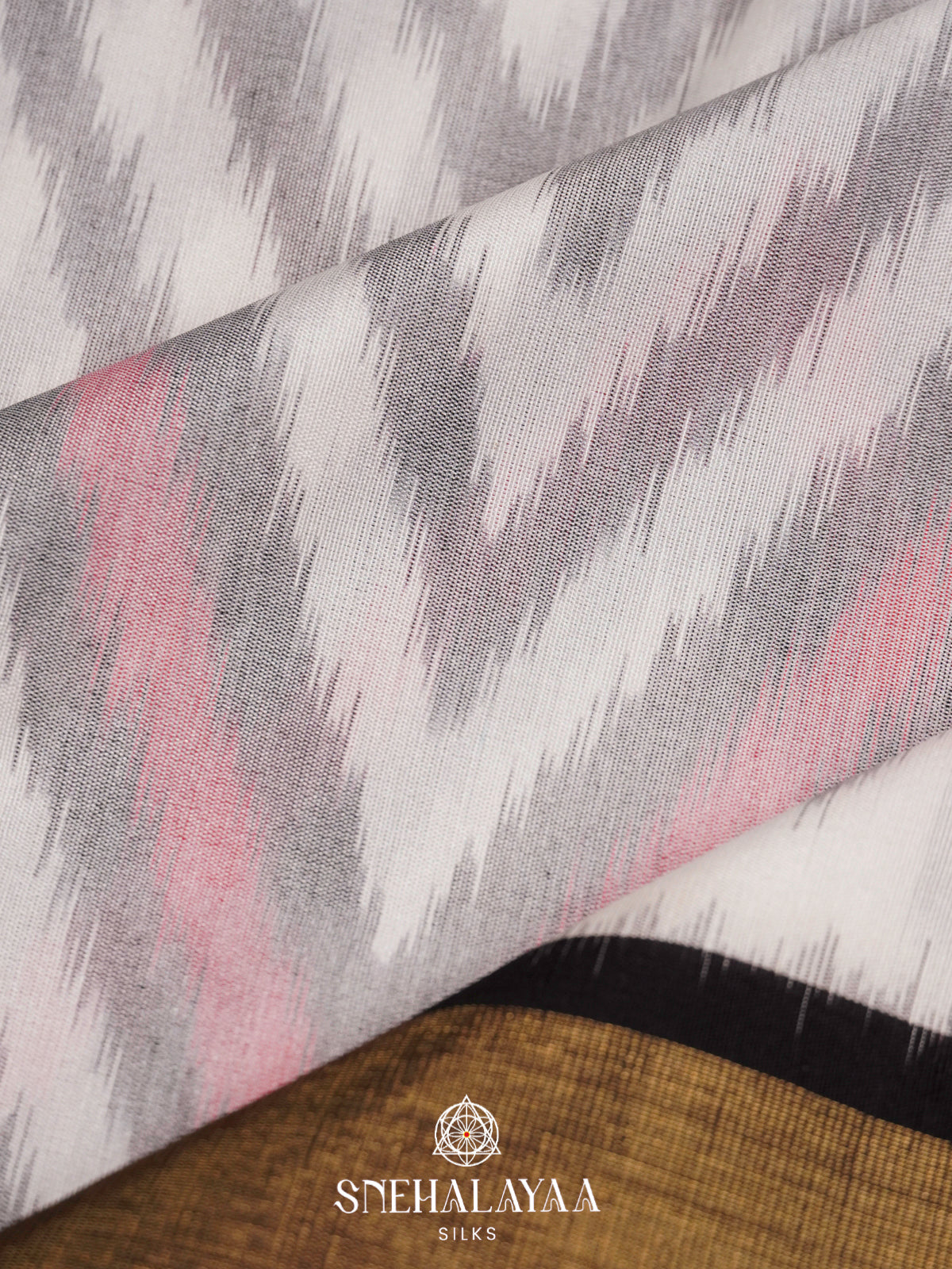 Off White Ikat Silk Cotton Saree