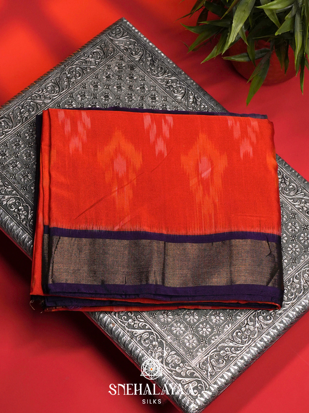 Orange Ikat Silk Cotton Saree