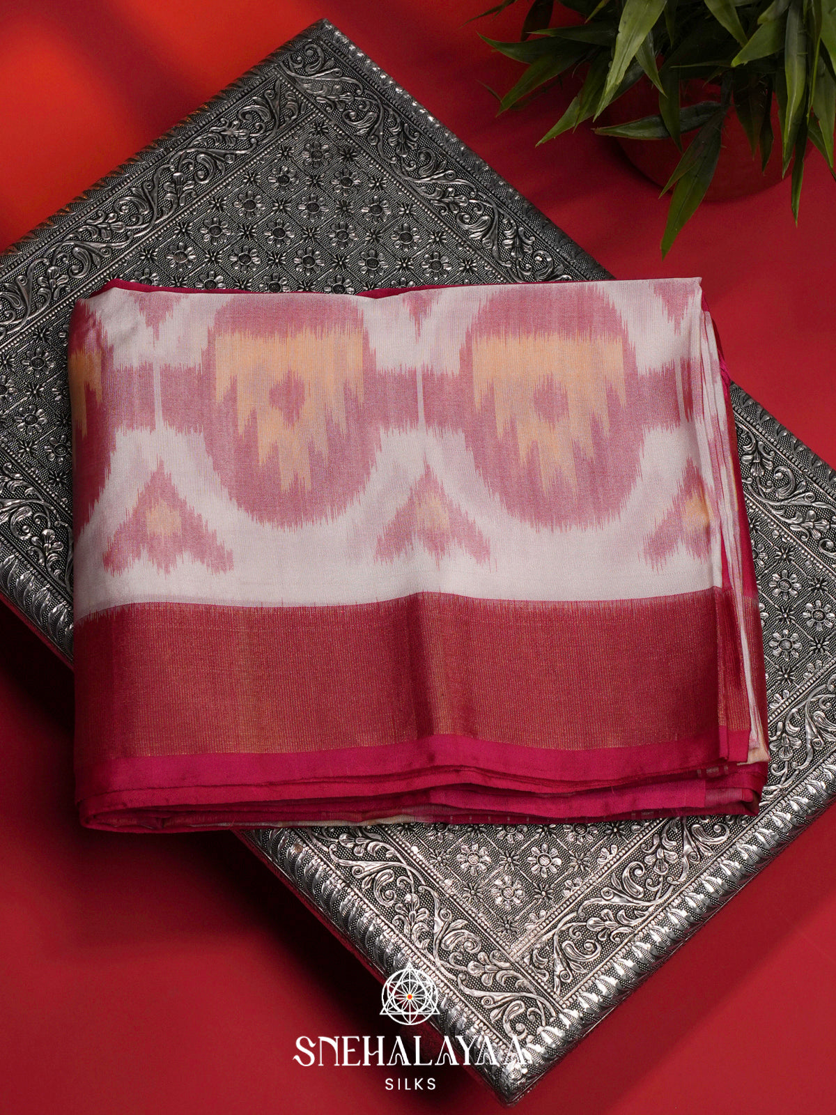 White Ikat Silk Cotton Saree