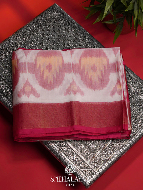 White Ikat Silk Cotton Saree