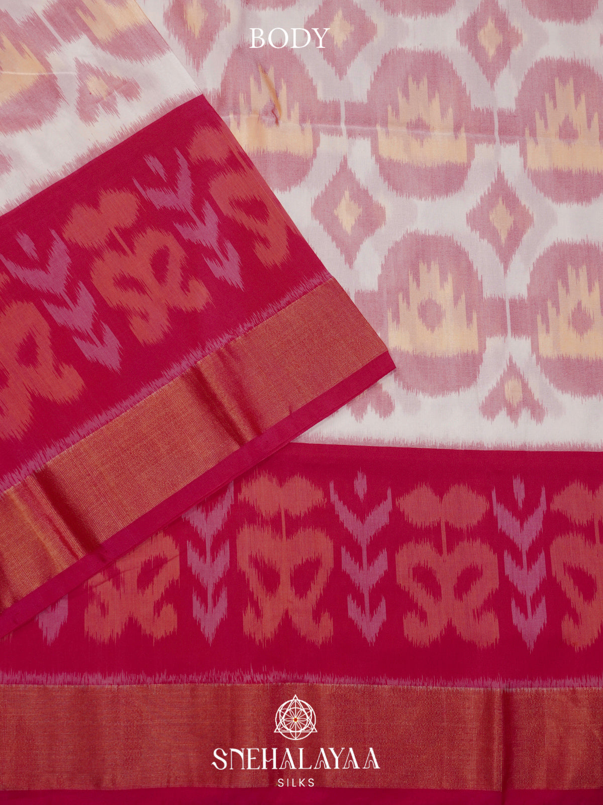 White Ikat Silk Cotton Saree
