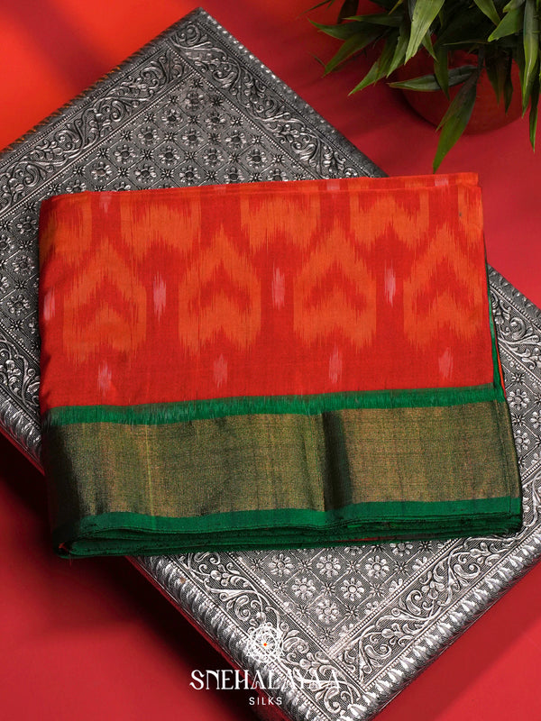 Burnt Orange Ikat Silk Cotton Saree