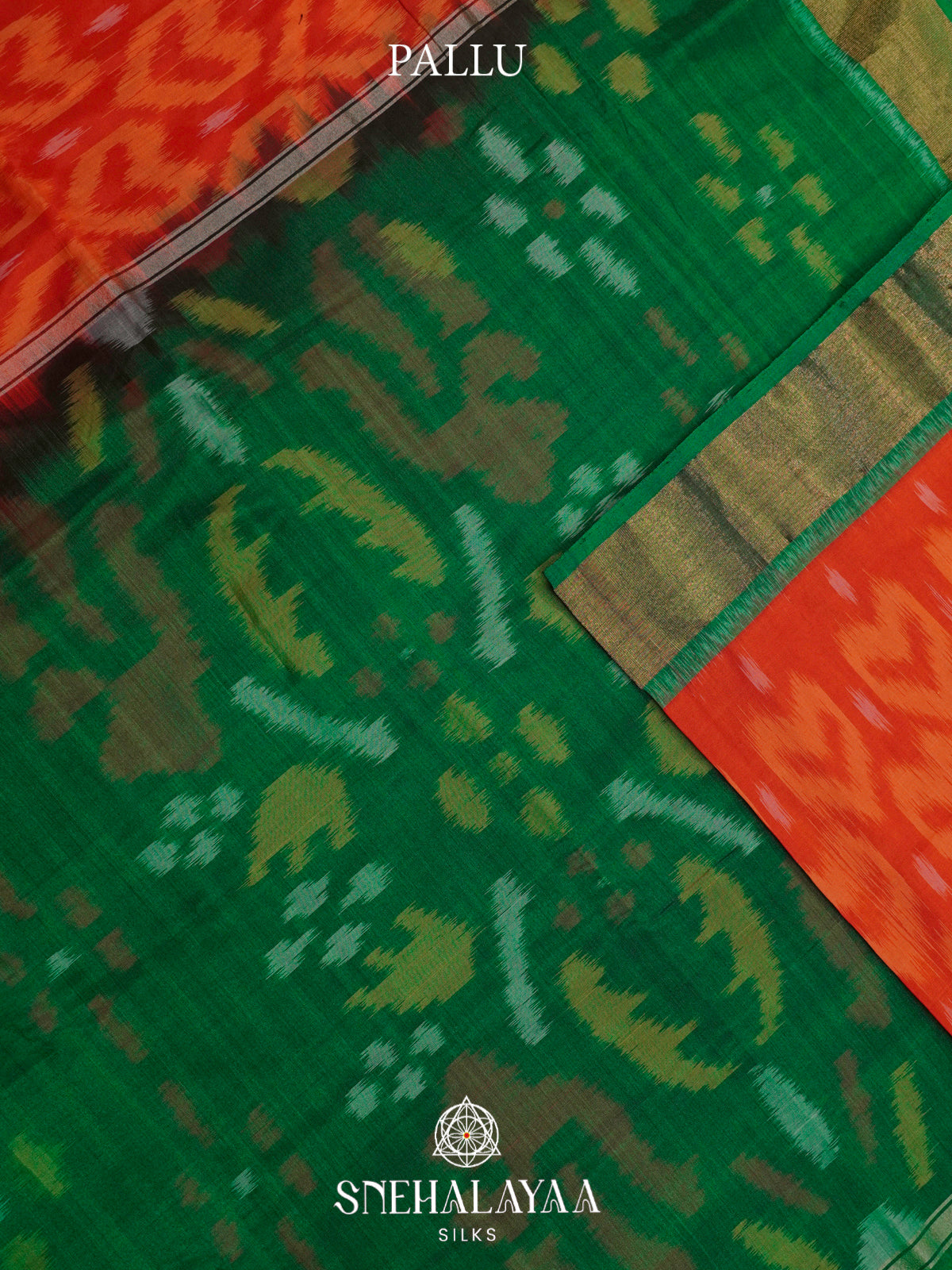 Burnt Orange Ikat Silk Cotton Saree