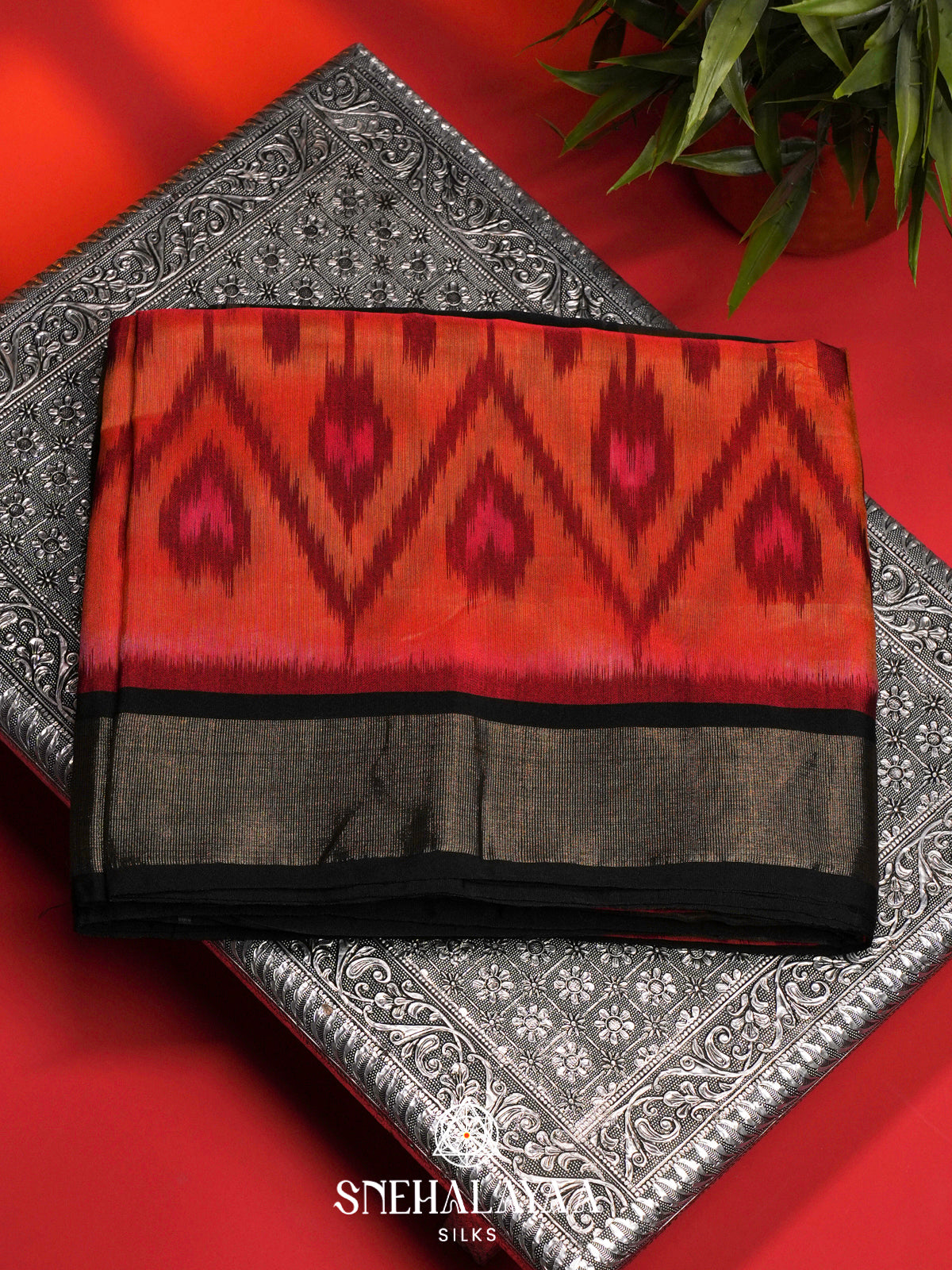 Terracotta Ikat Silk Cotton Saree