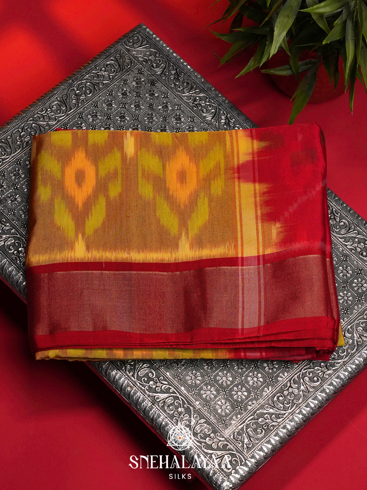 Antique Gold Ikat Silk Cotton Saree