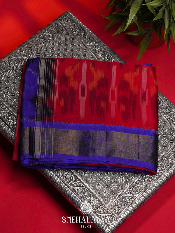 Red Ikat Silk Cotton Saree