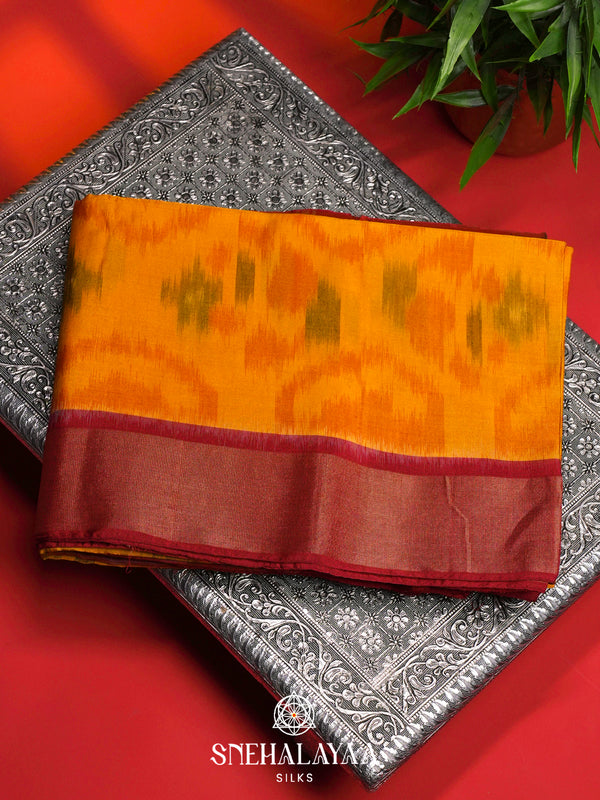 Yellow Ikat Silk Cotton Saree