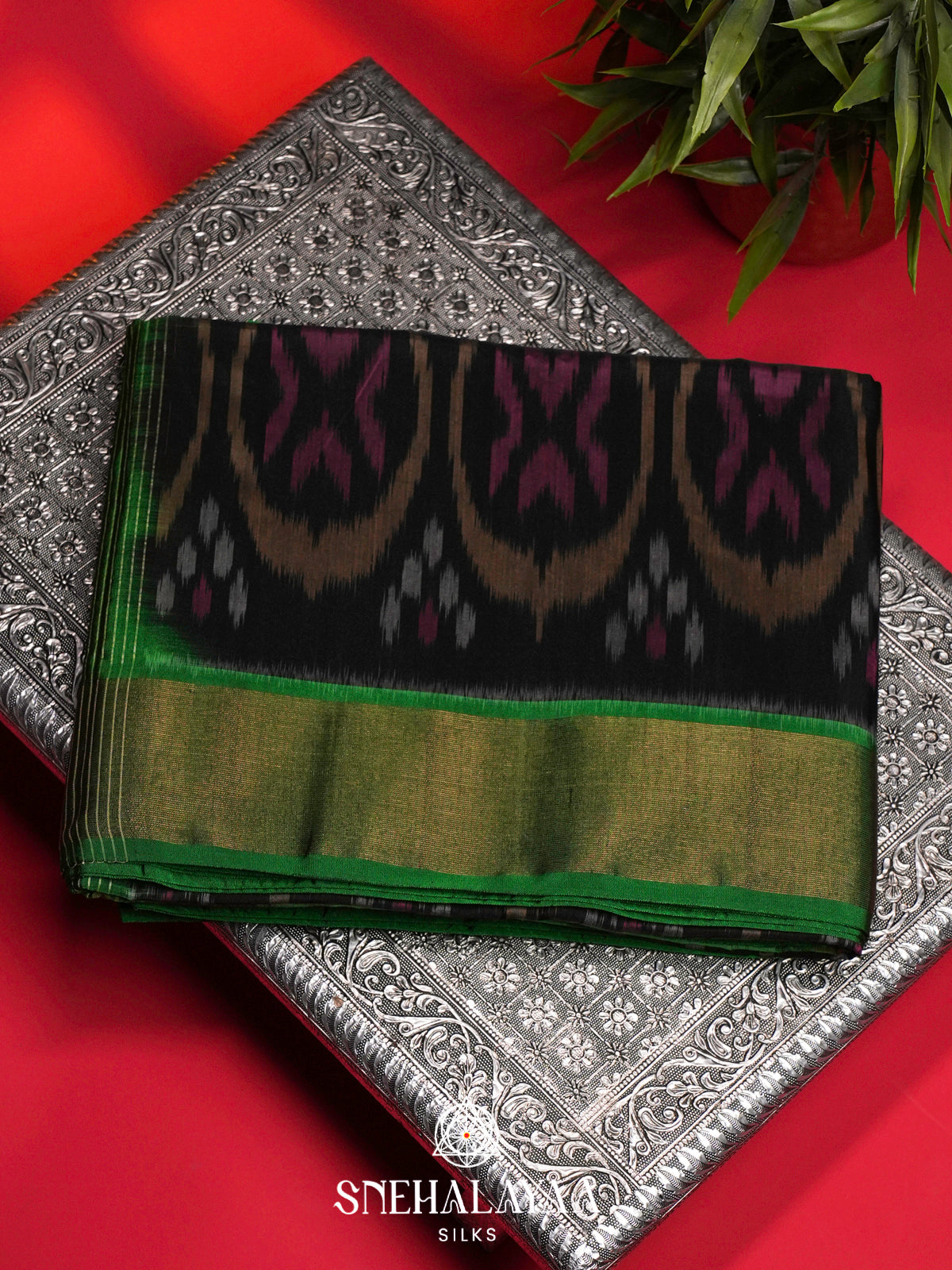 Black Ikat Silk Cotton Saree