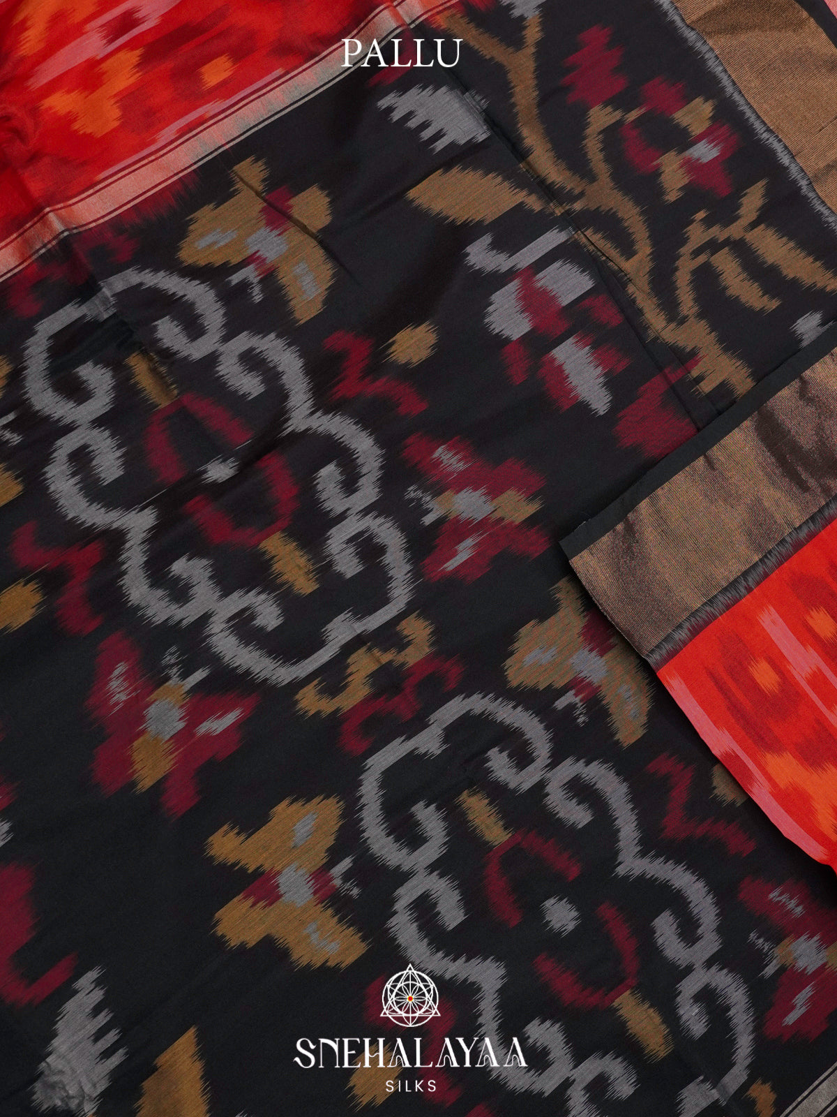 Red Ikat Silk Cotton Saree