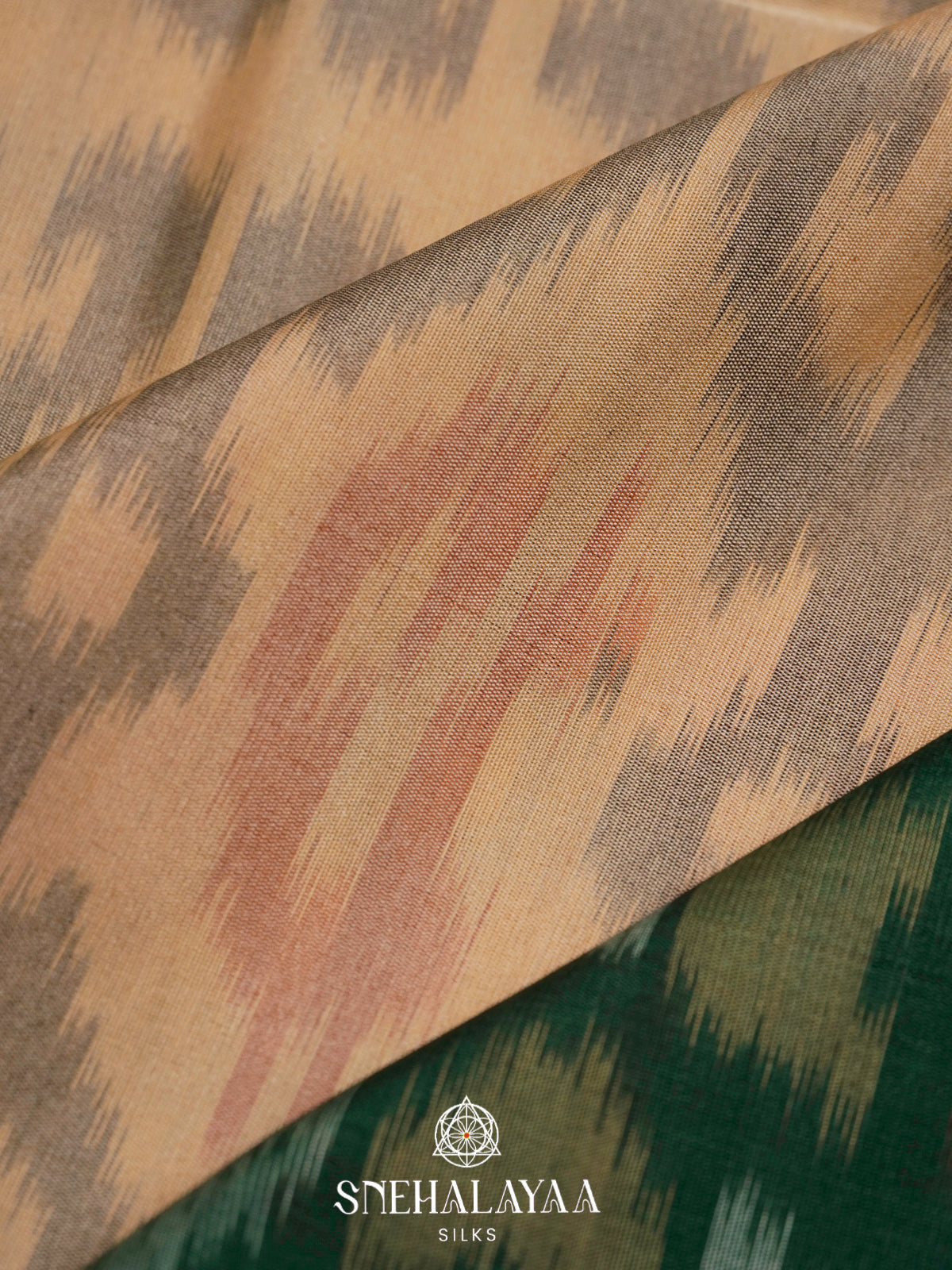 Beige Ikat Silk Cotton Saree