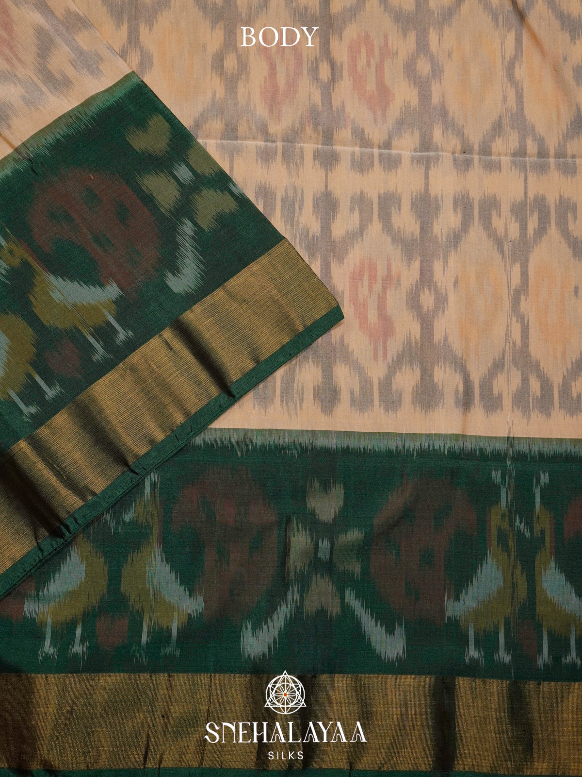 Beige Ikat Silk Cotton Saree