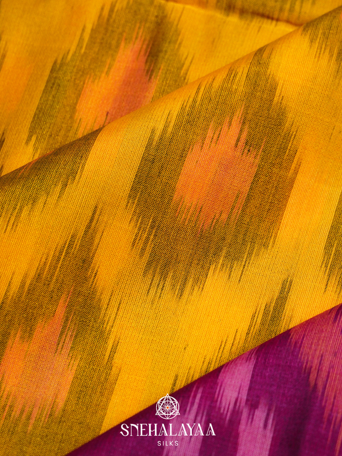 Mango Yellow Ikat Silk Cotton Saree