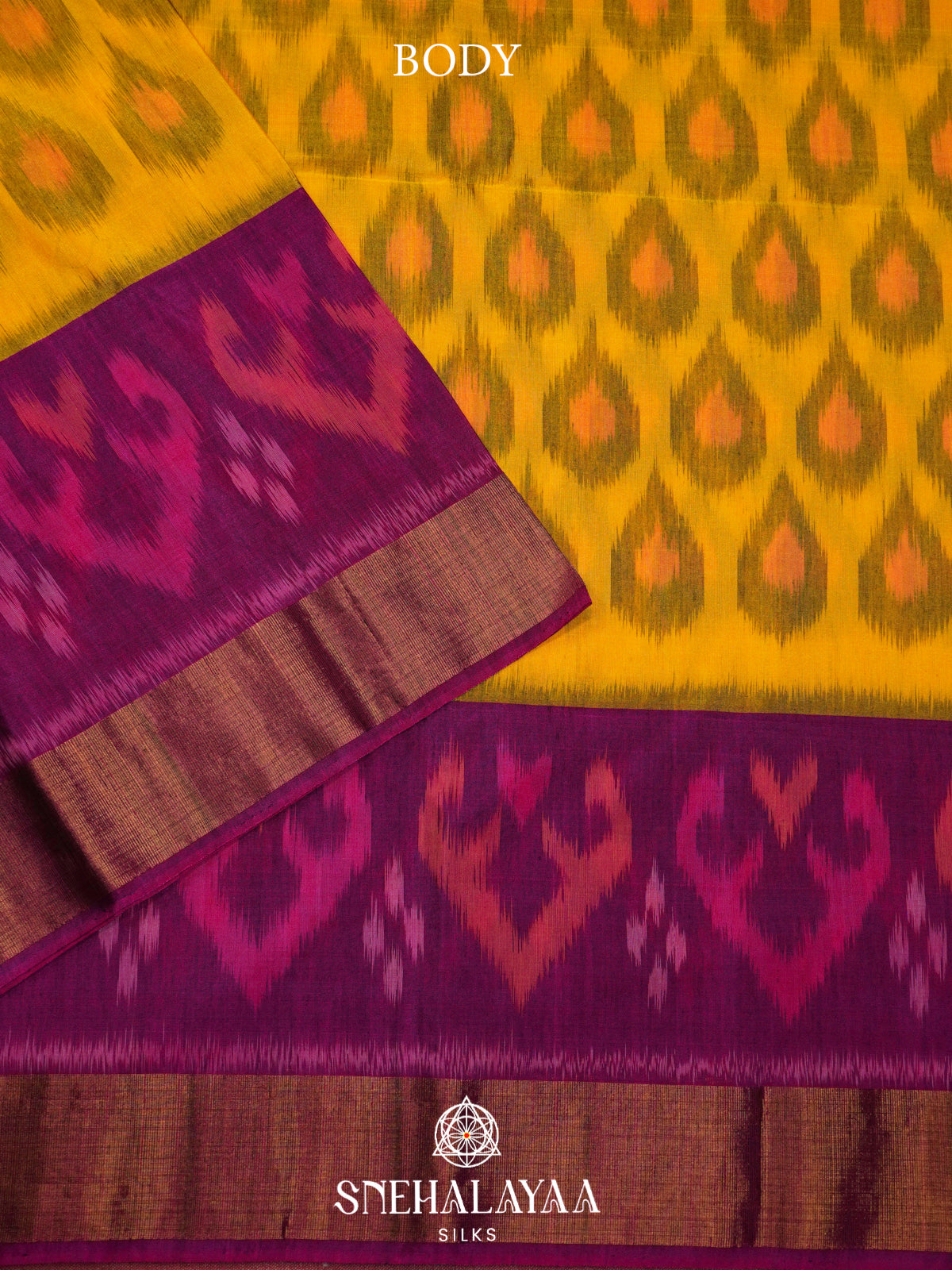 Mango Yellow Ikat Silk Cotton Saree