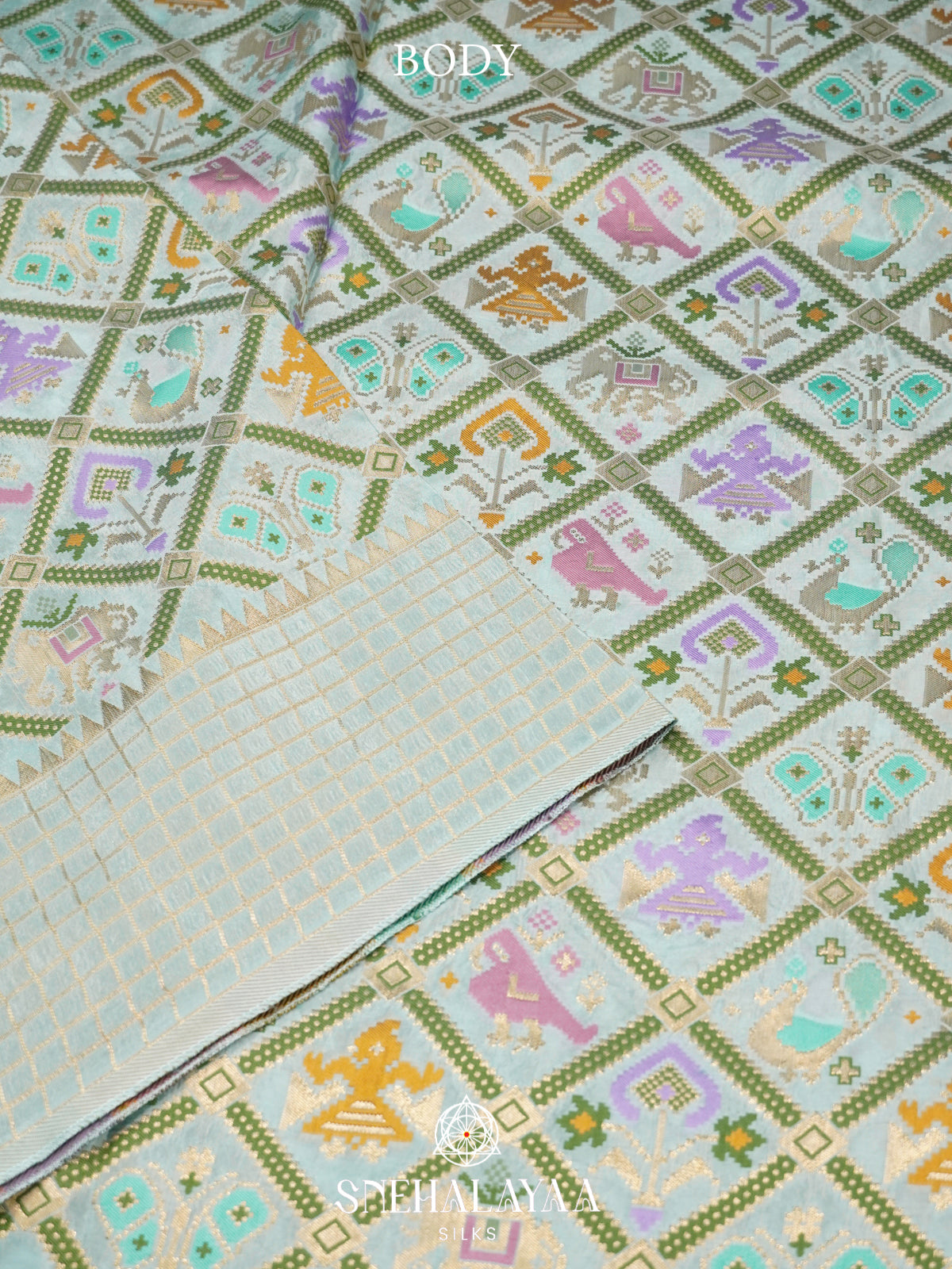 Mint Green Semi Pochampally Saree with Multicolour Traditional Ikkat Weave