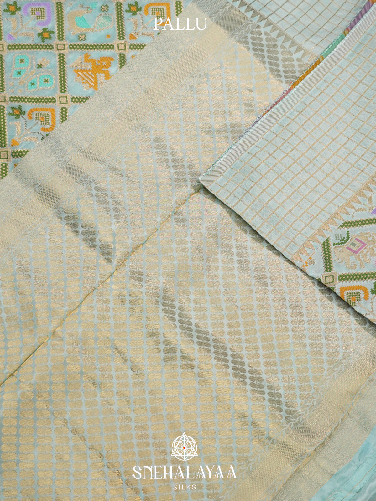 Mint Green Semi Pochampally Saree with Multicolour Traditional Ikkat Weave
