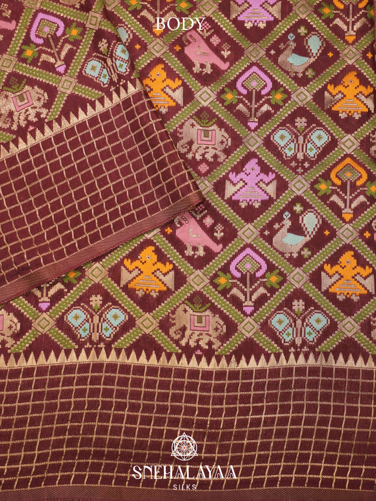 Maroon Semi Pochampally Saree with Multicolour Traditional Ikkat Weave