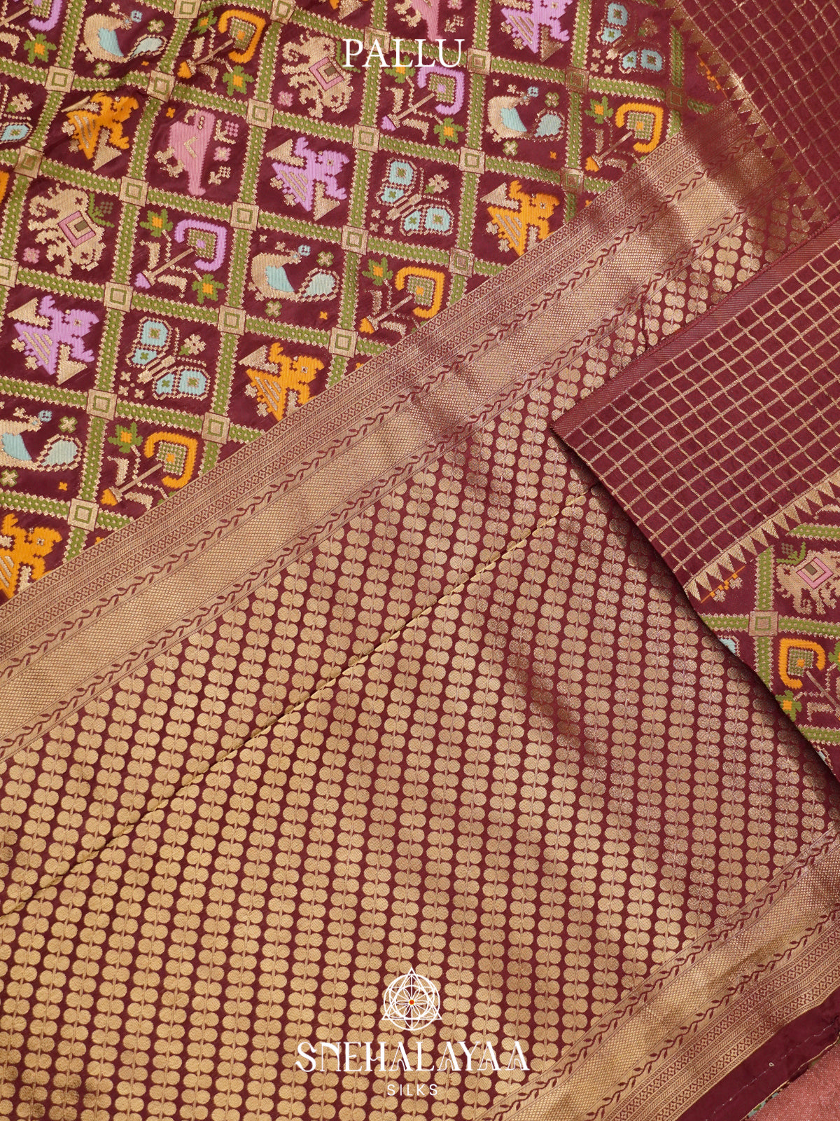 Maroon Semi Pochampally Saree with Multicolour Traditional Ikkat Weave
