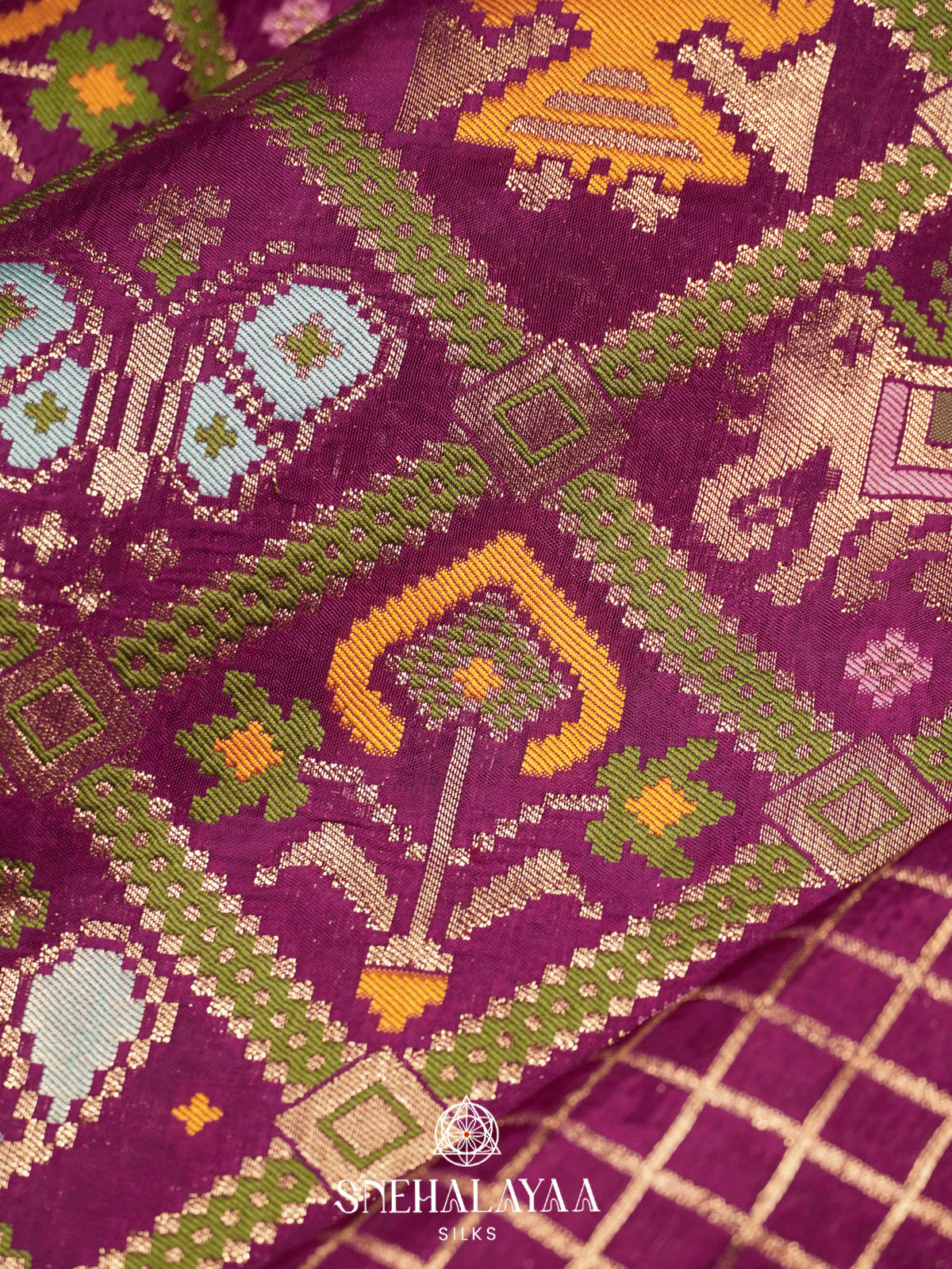 Magenta Semi Pochampally Saree with Multicolour Traditional Ikkat Weave