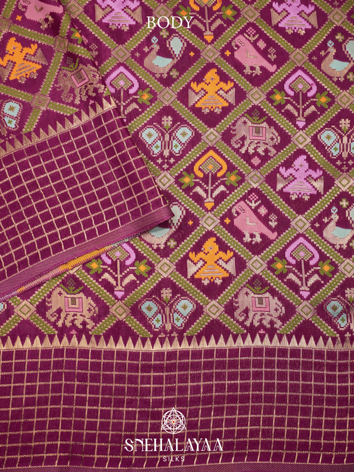 Magenta Semi Pochampally Saree with Multicolour Traditional Ikkat Weave