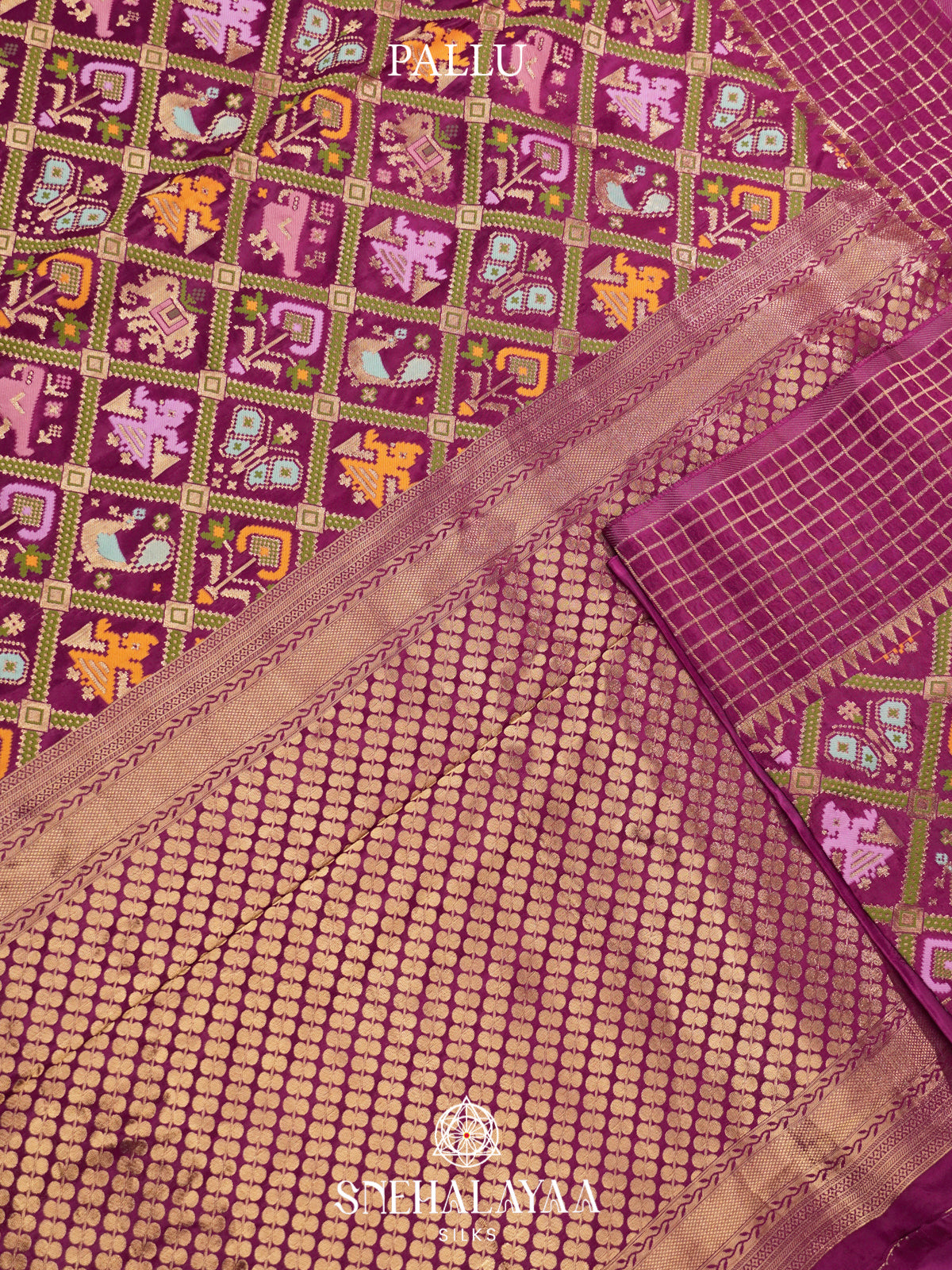 Magenta Semi Pochampally Saree with Multicolour Traditional Ikkat Weave