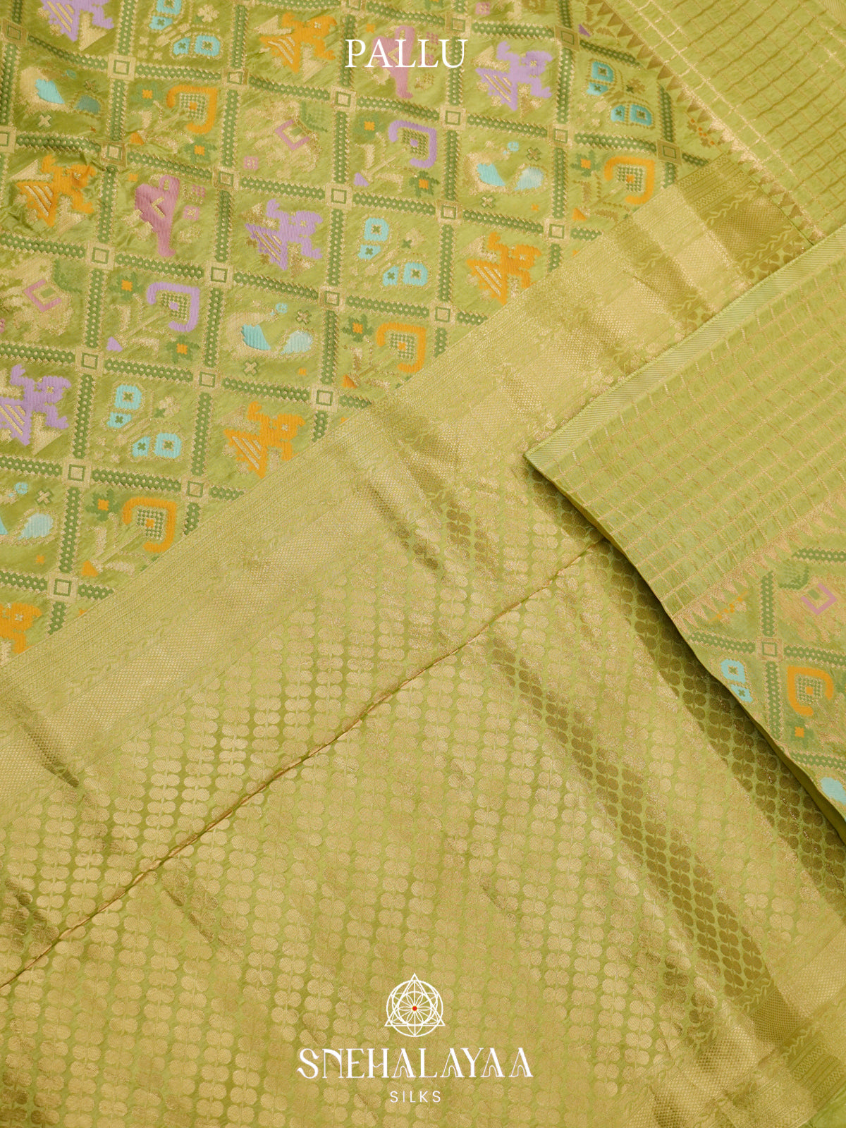 Parrot Green Semi Pochampally Saree with Multicolour Traditional Ikkat Weave