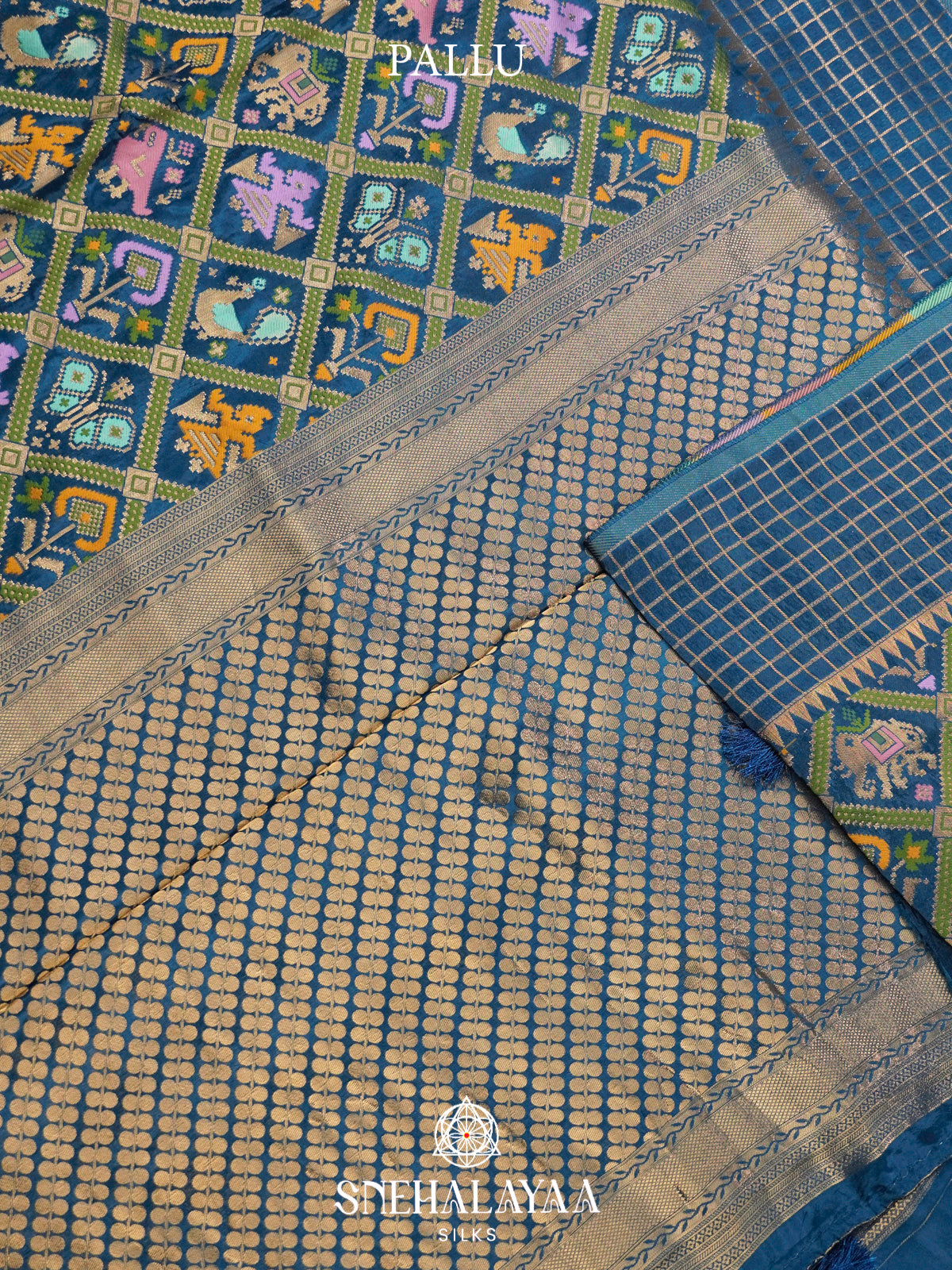 Peacock Blue Semi Pochampally Saree with Multicolour Traditional Ikkat Weave