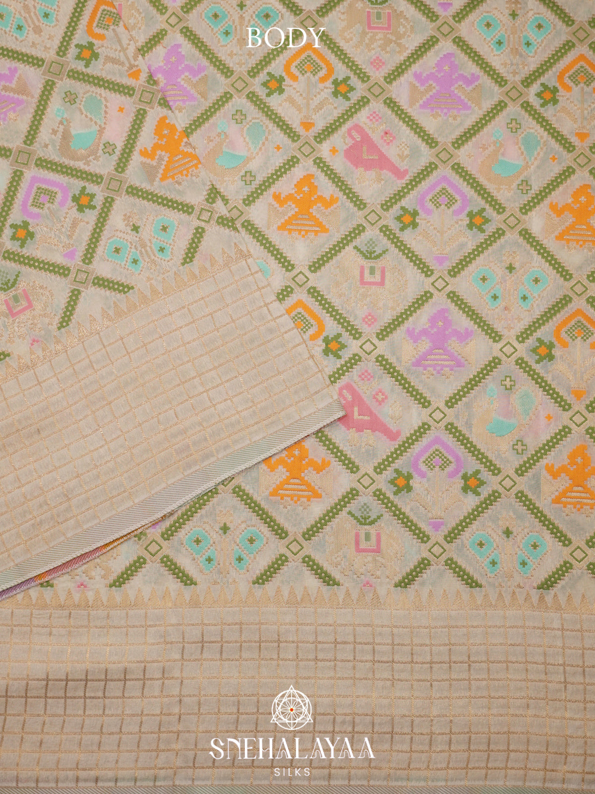 Cream Semi Pochampally Saree with Multicolour Traditional Ikkat Weave