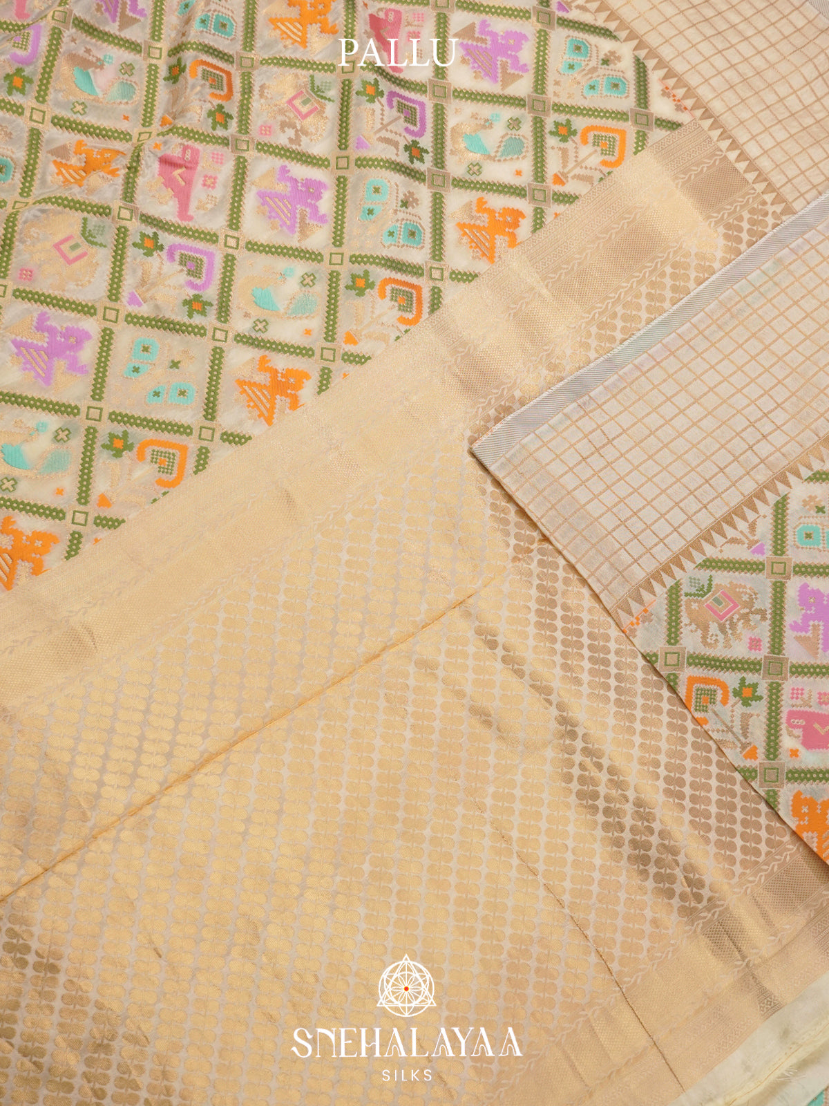 Cream Semi Pochampally Saree with Multicolour Traditional Ikkat Weave