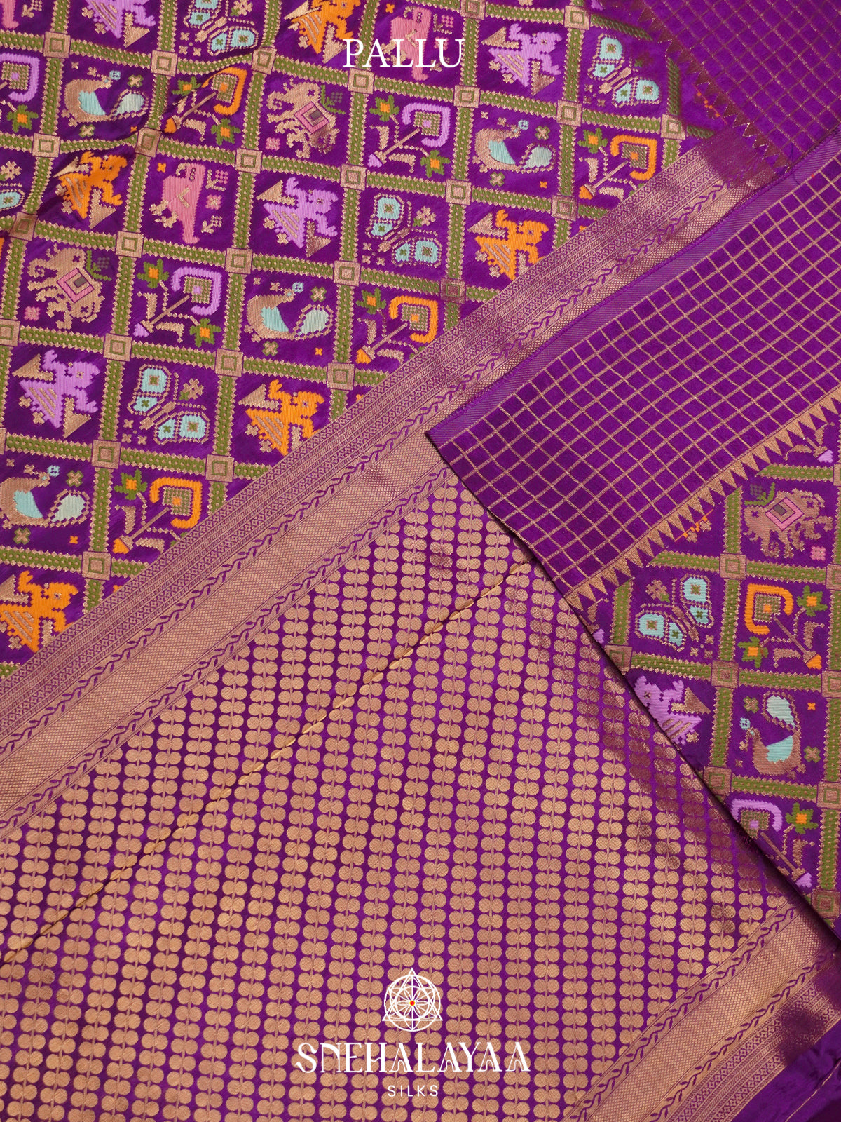 Royal Purple Semi Pochampally Saree with Multicolour Traditional Ikkat Weave