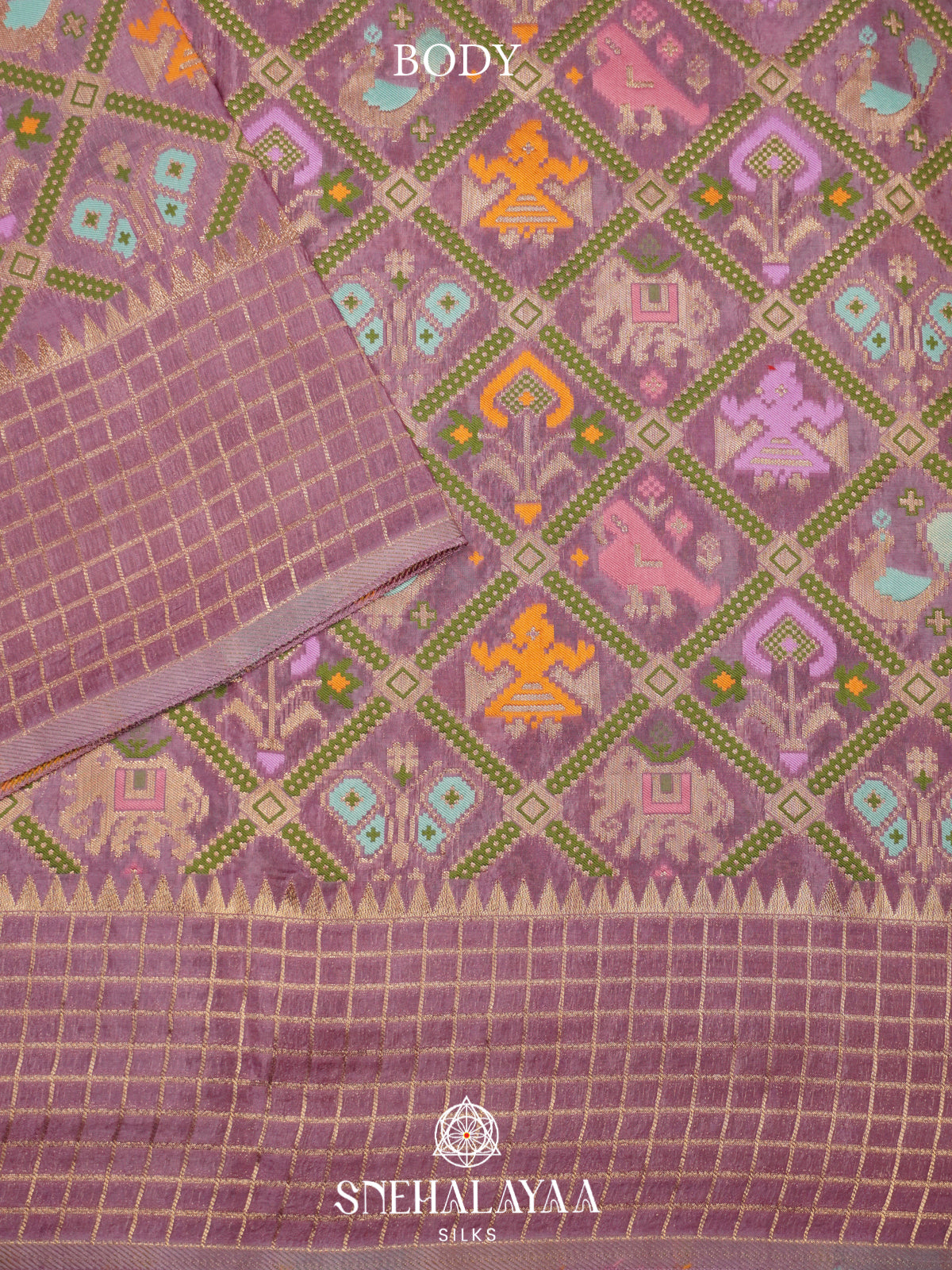 Dusty Mauve Semi Pochampally Saree with Multicolour Traditional Ikkat Weave