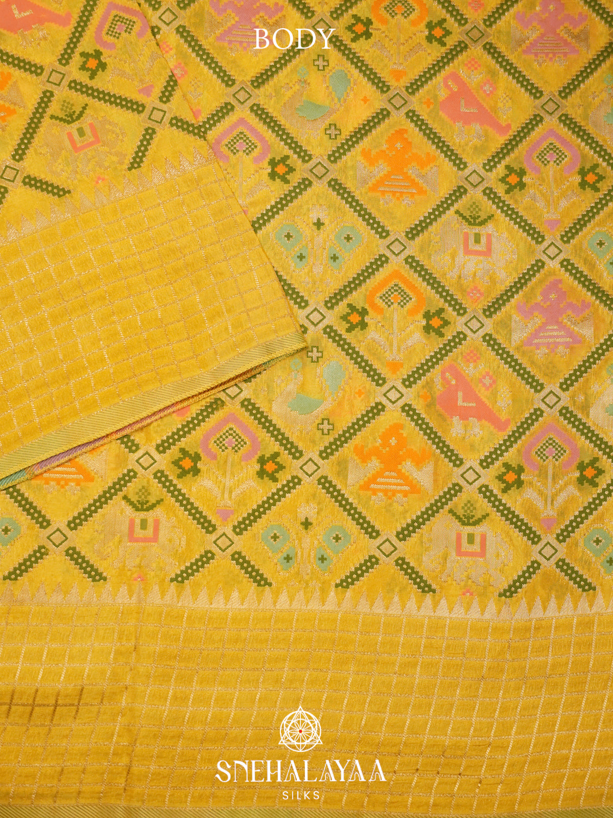 Yellow Semi Pochampally Saree with Multicolour Traditional Ikkat Weave
