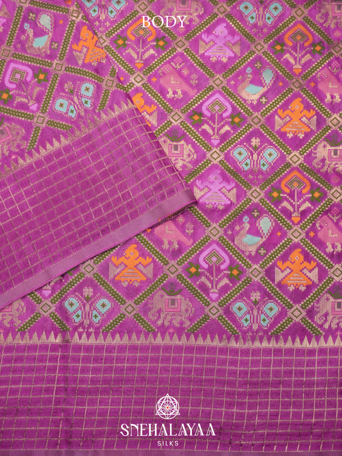 Orchid Pink Semi Pochampally Saree with Multicolour Traditional Ikkat Weave