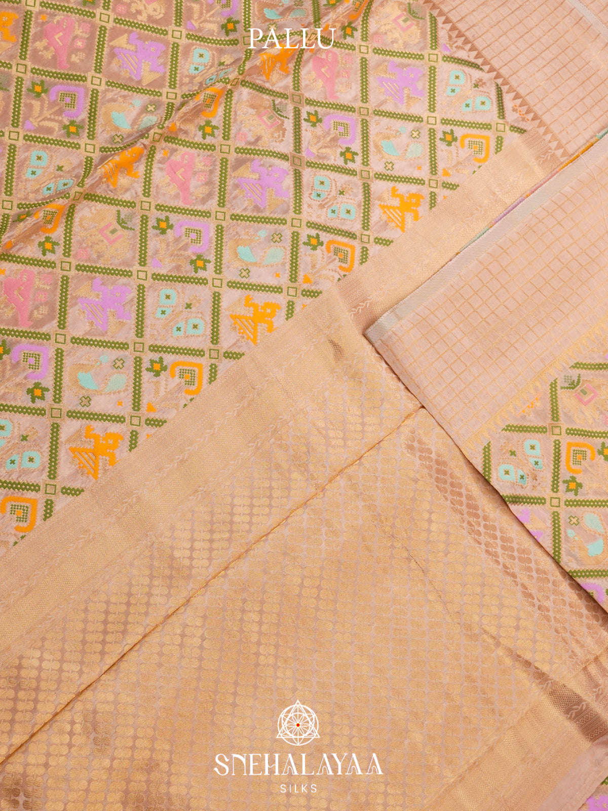 Peach Beige Semi Pochampally Saree with Multicolour Traditional Ikkat Weave