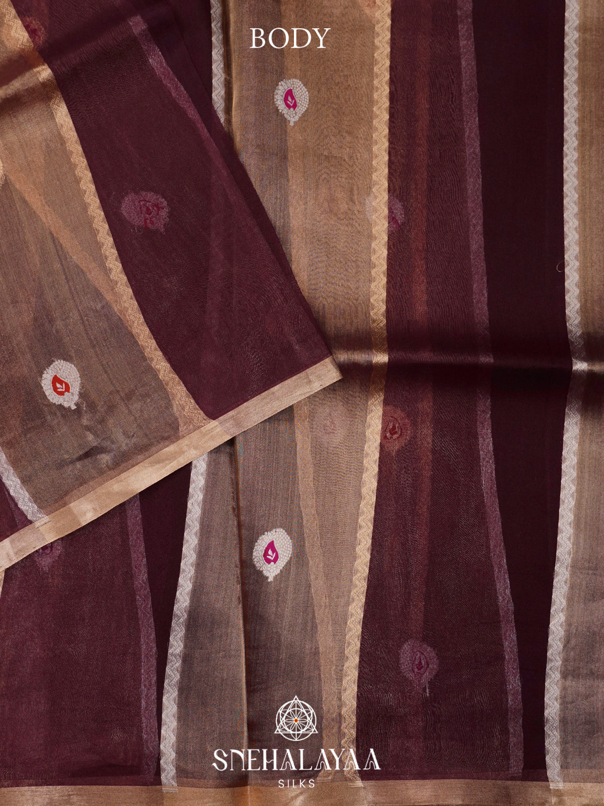 Beige and Brown Kora Silk Saree