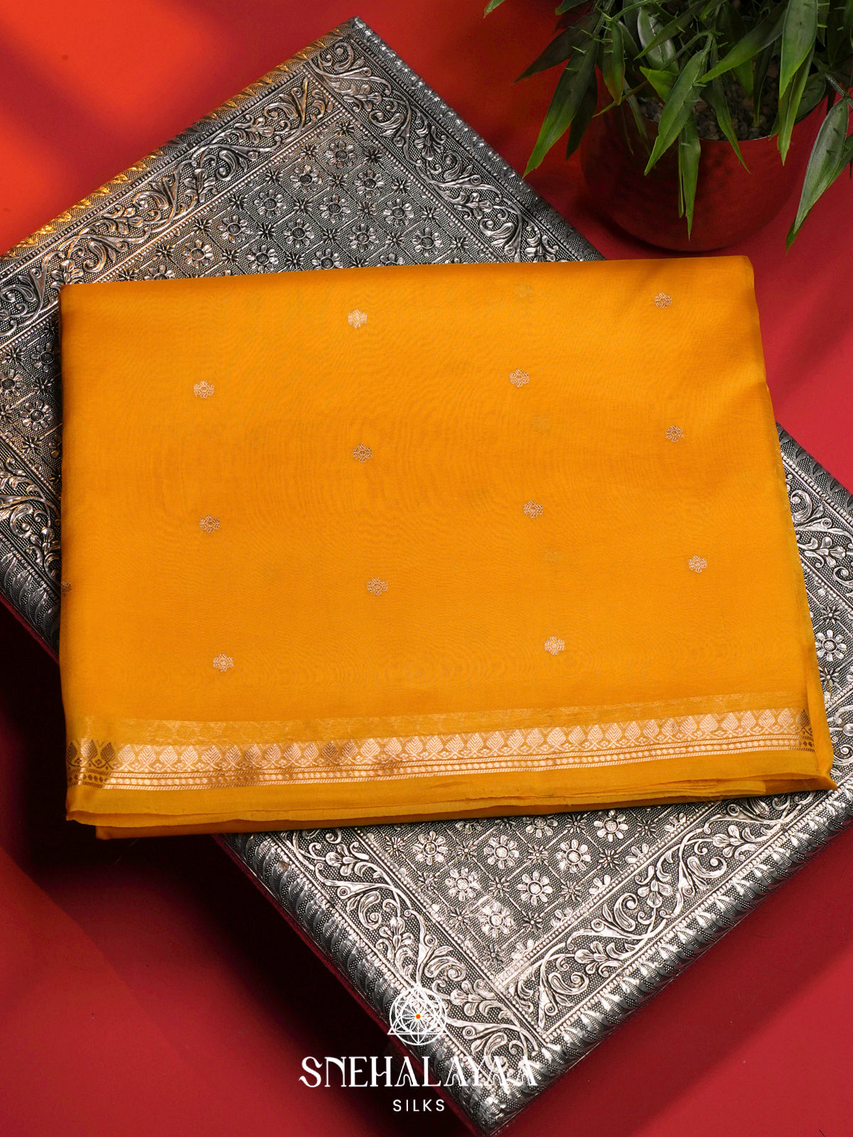 Mustard Yellow Kora Silk Saree