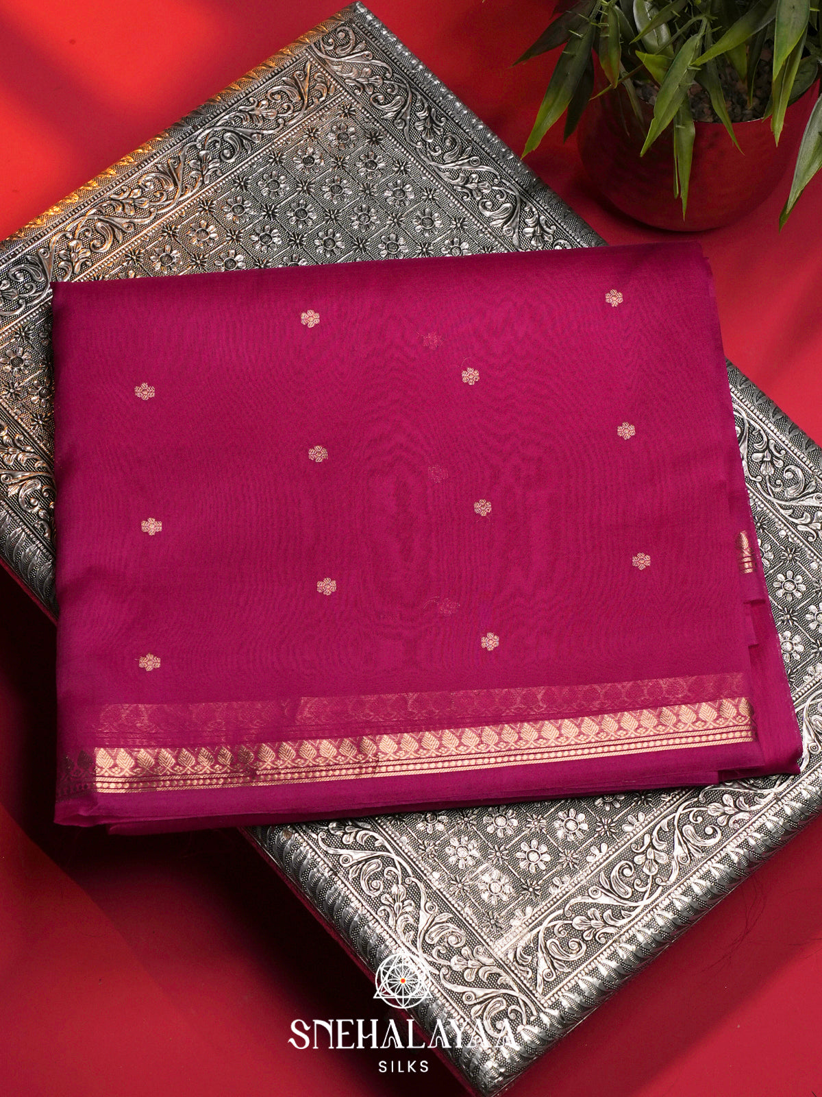 Magenta Kora Silk Saree