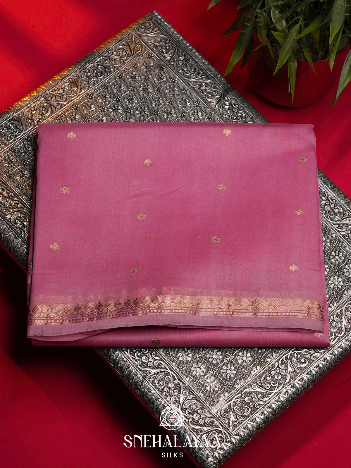 Mauve Pink Kora Silk Saree