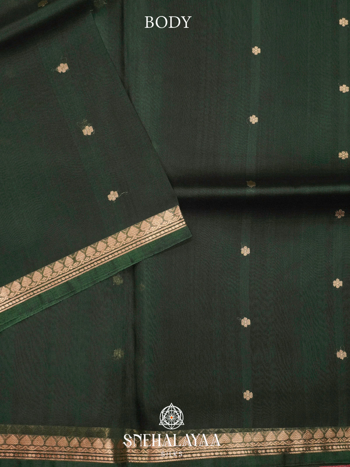 Bottle Green Kora Silk Saree