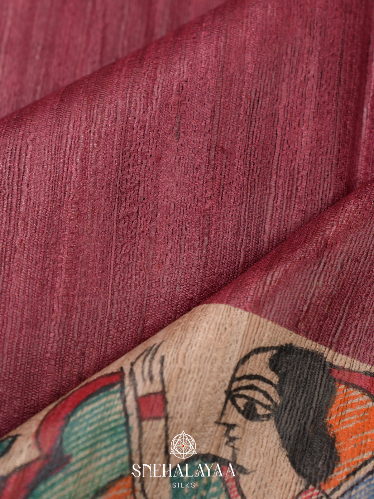 Maroon Madhubani Tussar Saree