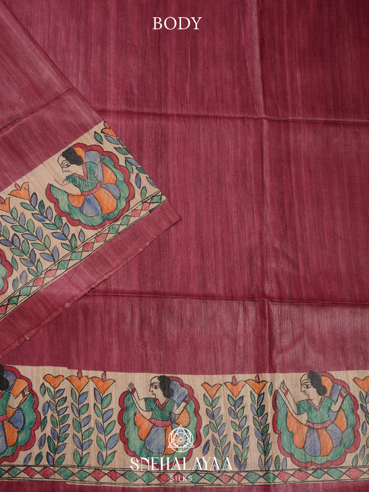 Maroon Madhubani Tussar Saree