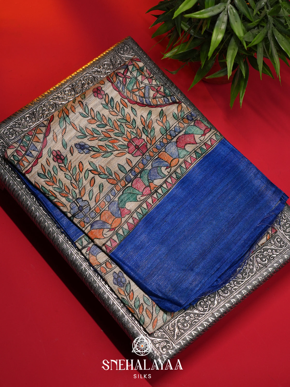 Blue Madhubani Tussar Saree