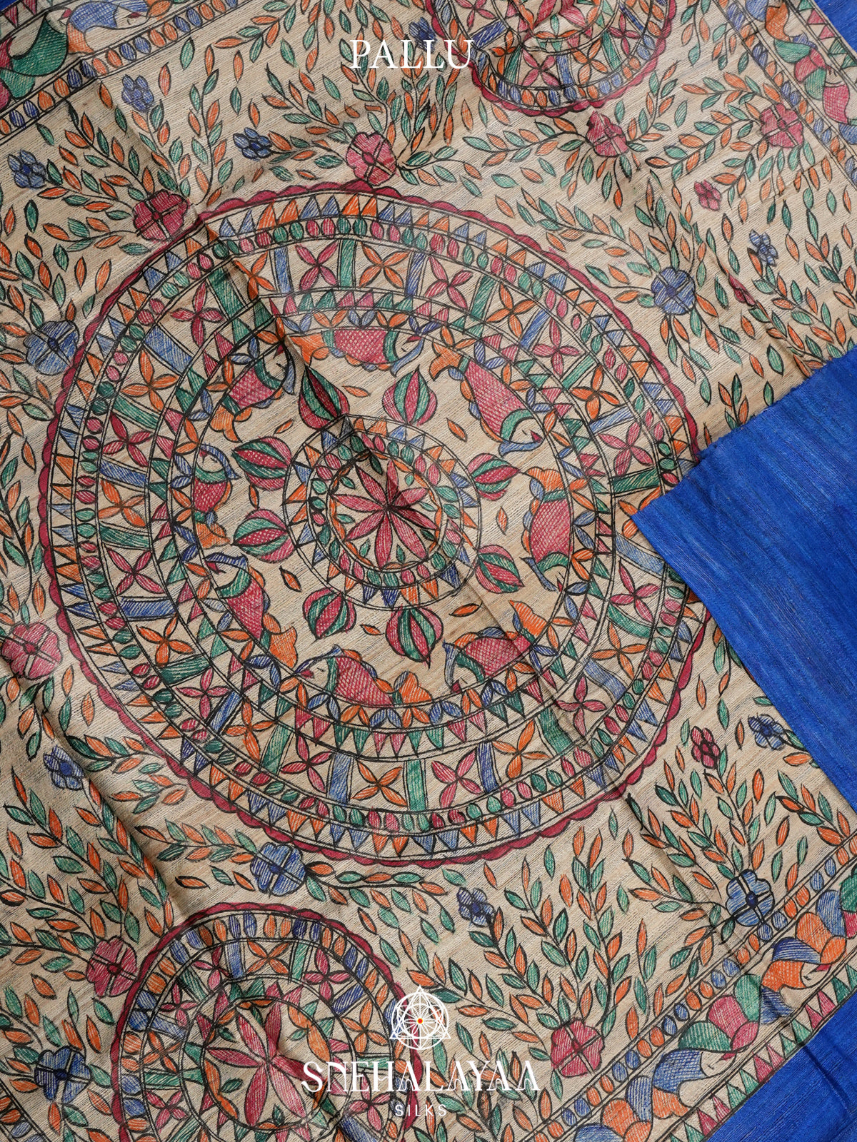 Blue Madhubani Tussar Saree