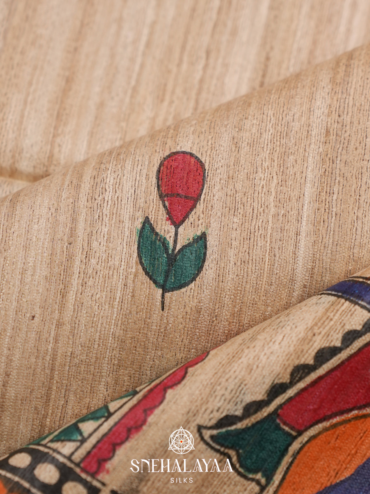 Beige Madhubani Tussar Saree