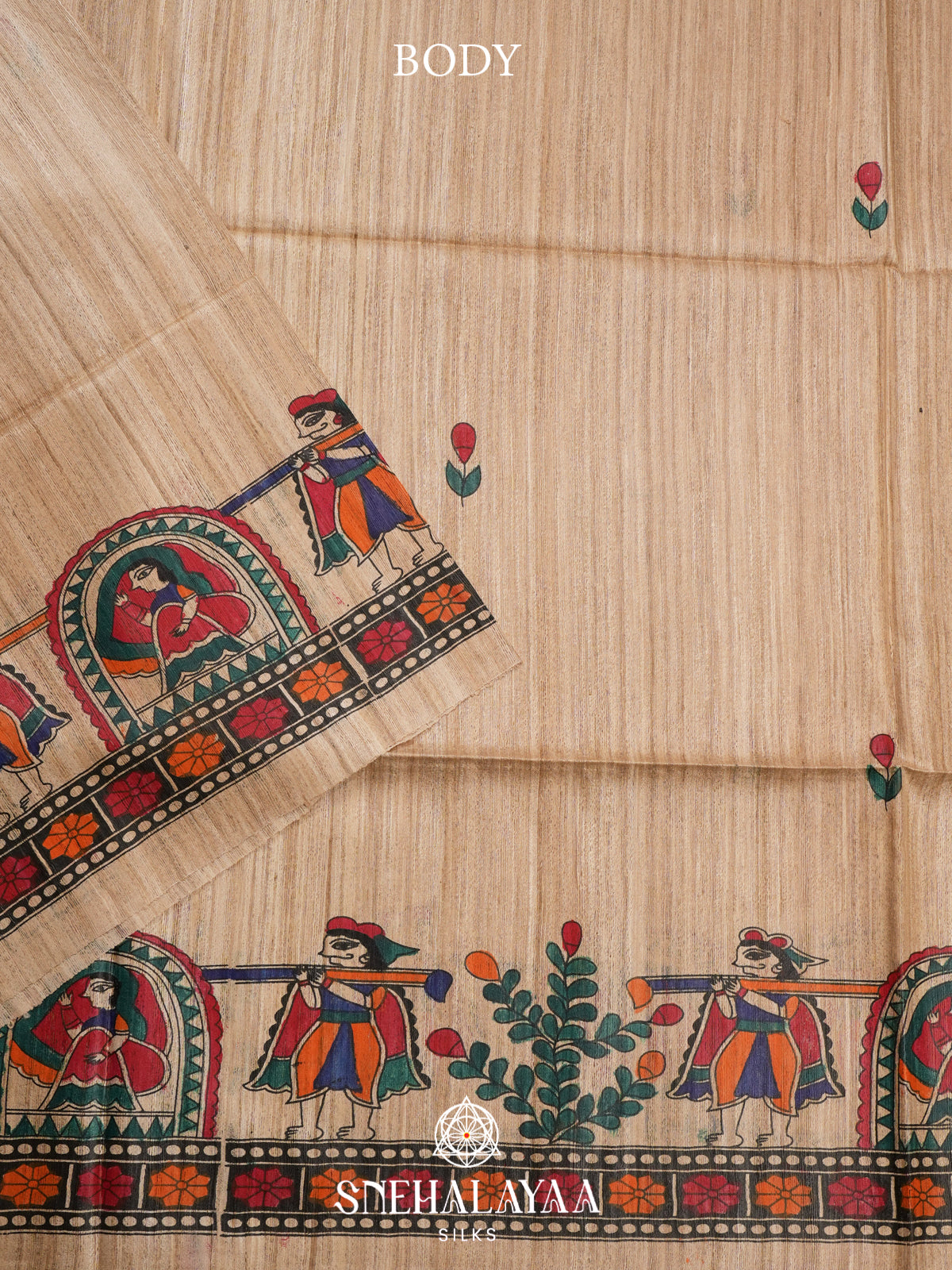 Beige Madhubani Tussar Saree